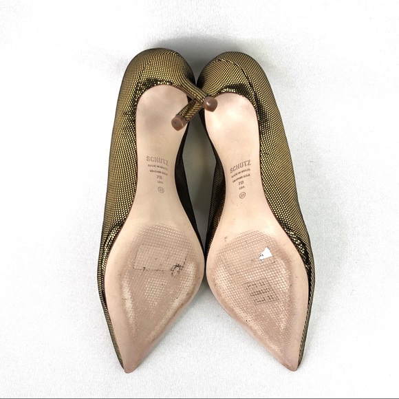 Schutz Analira Gold Pumps Pointed Toe Stiletto 7 - Picture 4 of 4